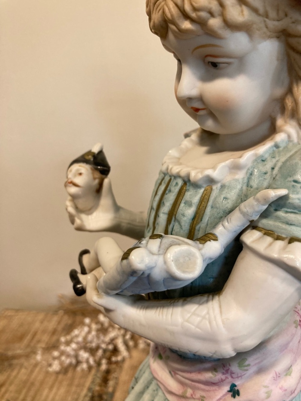 Creepy Ceramic Girl Holding Beheaded Doll Mantel Statue 16” Tall Vintage Decor